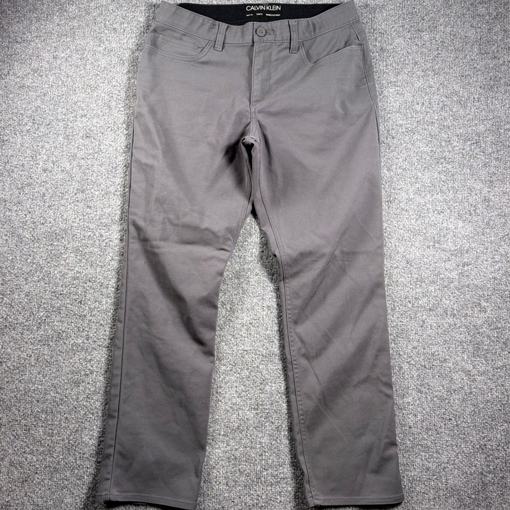 Calvin Klein Infinite Flex Waist Slim Fit Pants Chino Men 32x30 Gray Khaki